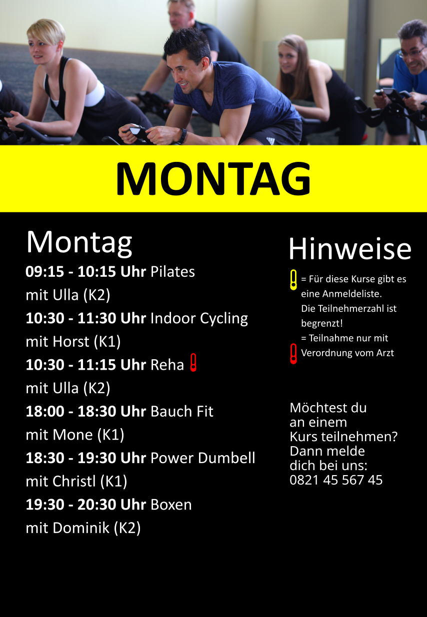 Kursplan Montag fitnesskurse gruppenkurse kurse Kursplan Sanus Gersthofen Fitnessstudio